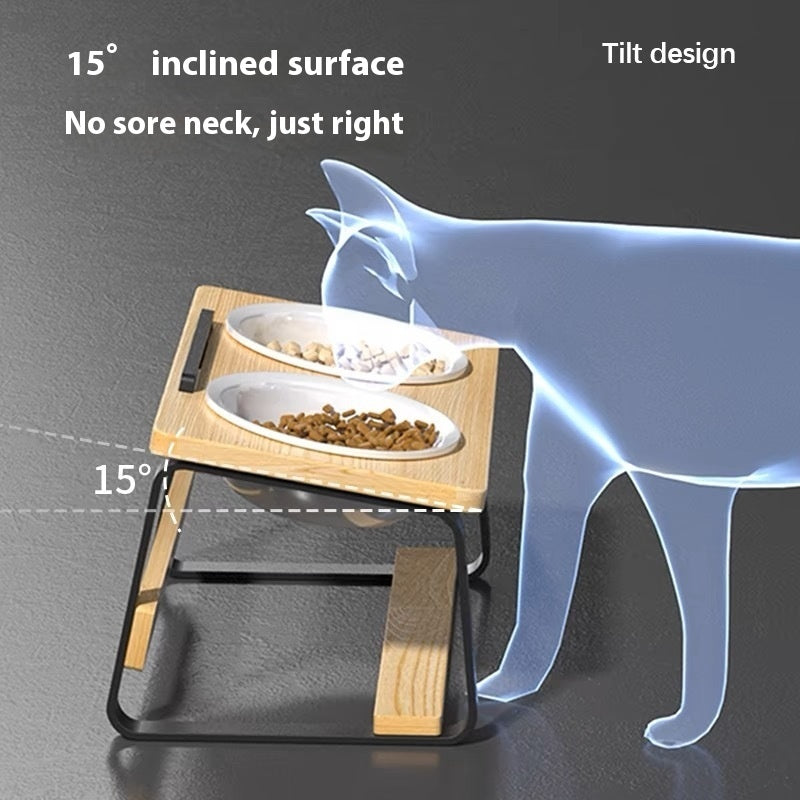Ceramic Double Pet Bowl Cervical Spine Protection Food Water Feeder