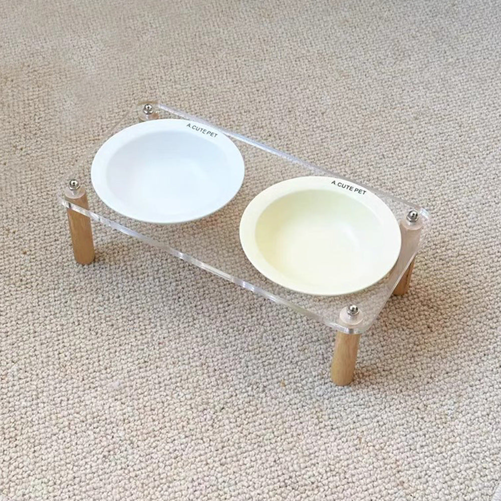 Anti Tumble Pet Ceramic Double Bowl Elevated Food Water Feeder Stand