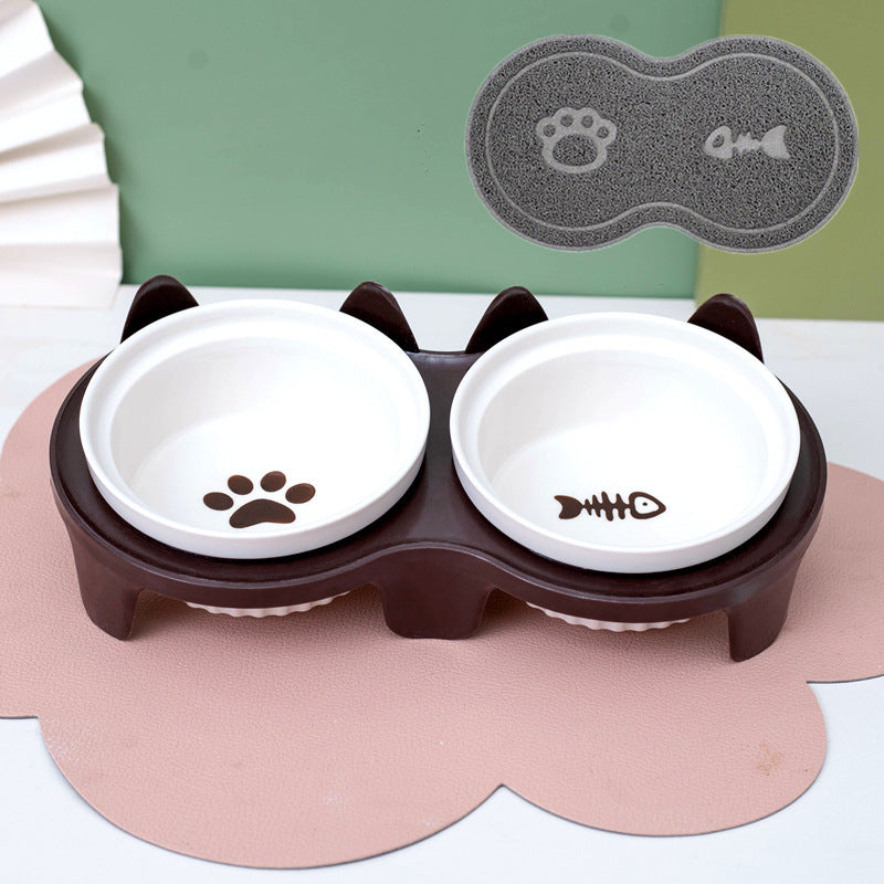 Pet Ceramic Double Bowl Water Feeder Diagonal Design Set