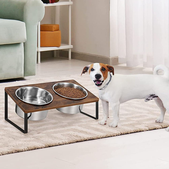 Wood Iron Pet Feeding Rack Bowl Stand Combined Feeder