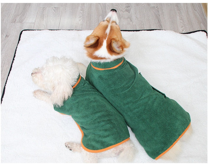 Pet Bath Robe Absorbent Tucked Waist Grooming Shirt
