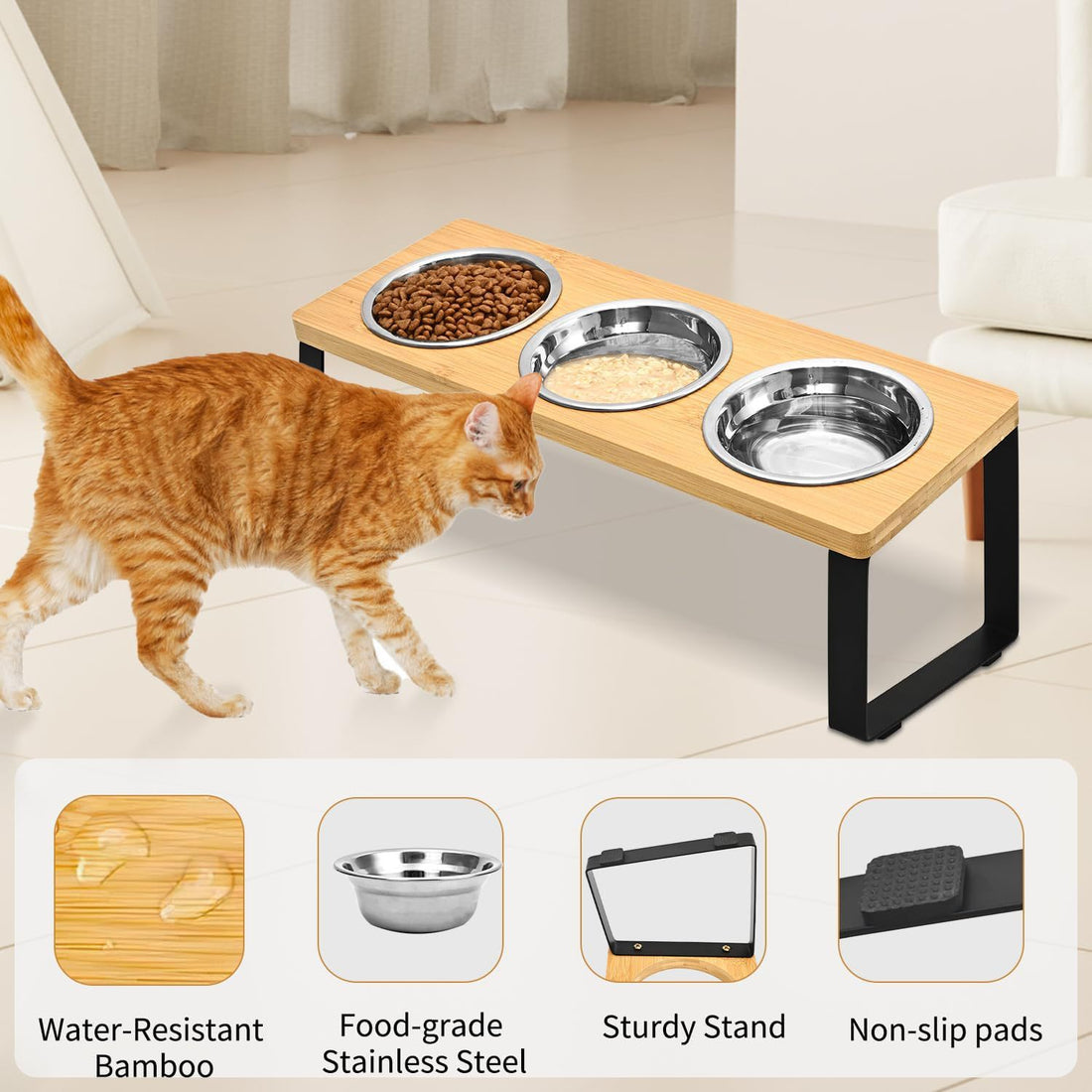 Wood Iron Pet Feeding Rack Bowl Stand Combined Feeder