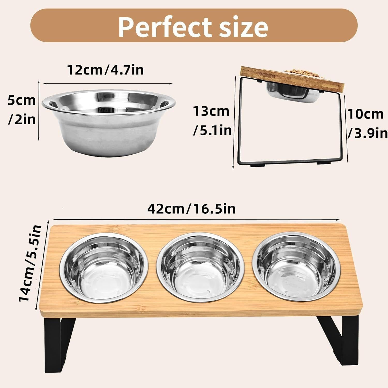 Wood Iron Pet Feeding Rack Bowl Stand Combined Feeder
