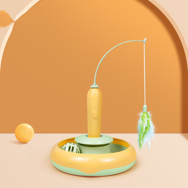 2 In 1 Interactive Pet Toy Feather Turntable Self Play Toy
