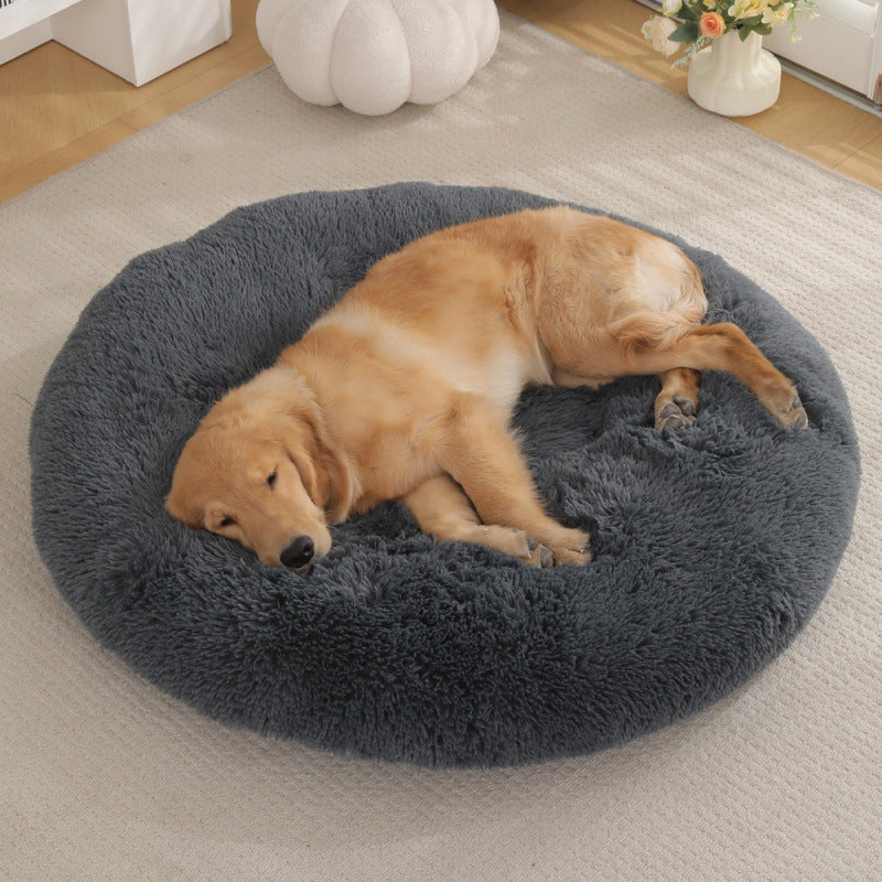 Round Plush Pet Bed Warm Soft Comfortable Sleeping Mat