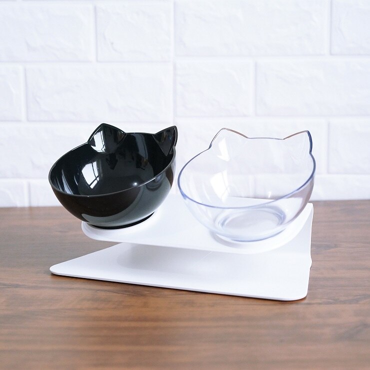 Non Slip Double Pet Bowl Raised Stand Transparent Feeder Ergonomic Design