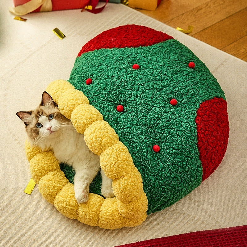 Winter Warm Semi Closed Pet Bed Cozy Deep Sleep Tunnel Nest