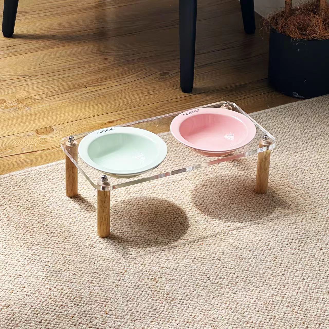 Anti Tumble Pet Ceramic Double Bowl Elevated Food Water Feeder Stand