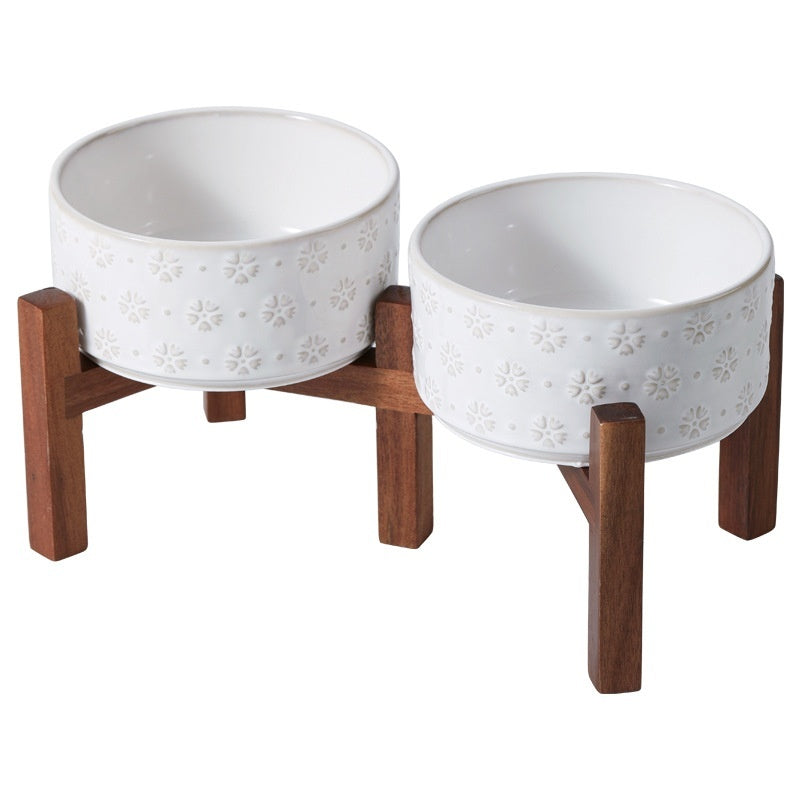 Elevated Anti Spill Ceramic Double Pet Bowl Food Water Feeder