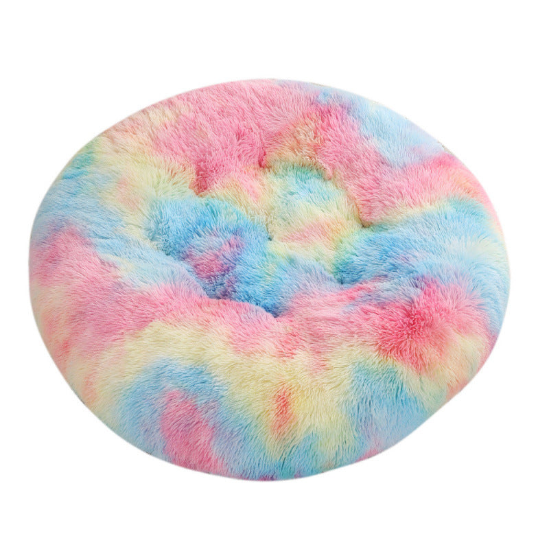 Round Plush Pet Bed Warm Soft Comfortable Sleeping Mat
