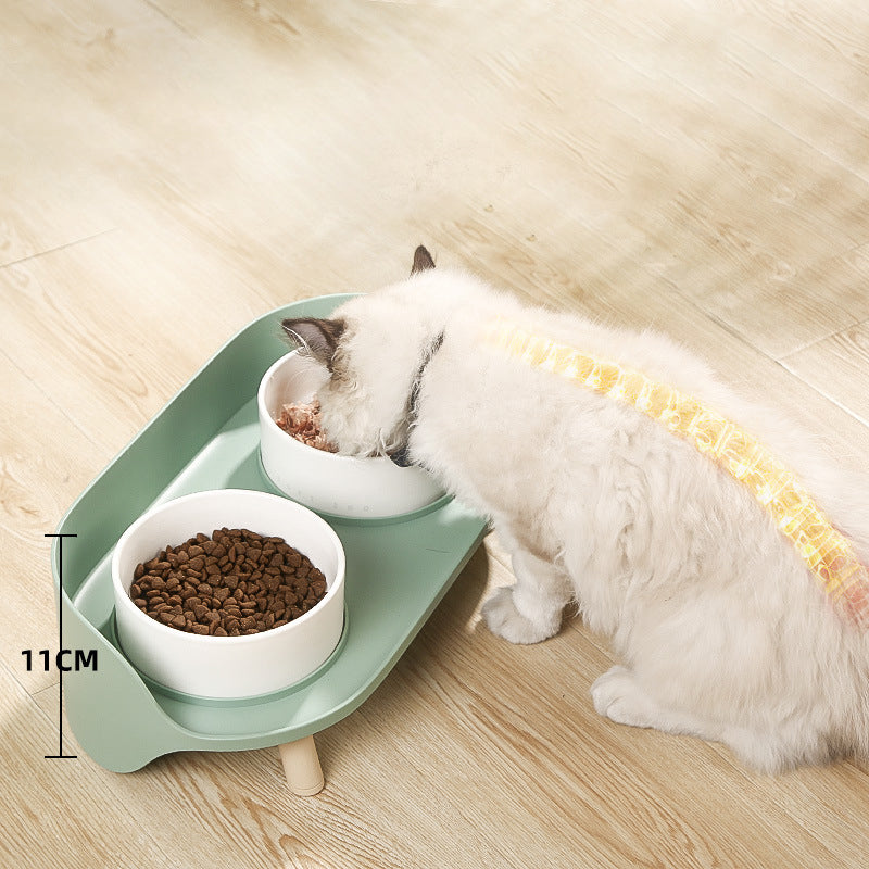 Tilted Double Pet Bowl Adjustable Spill Proof Feeder Stand