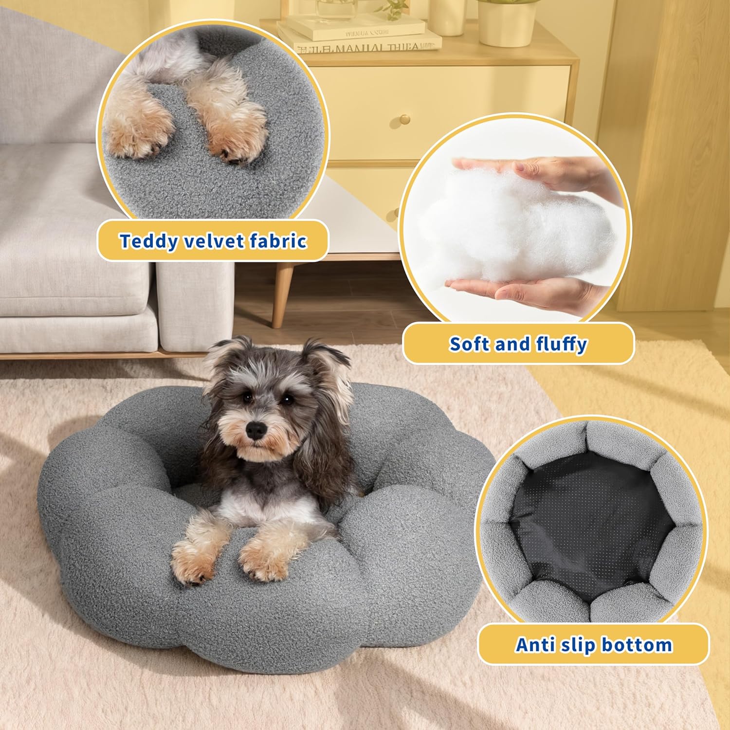 Fluffy Flower Pet Bed Calming Round Donut Cuddler Soft Plush Nest
