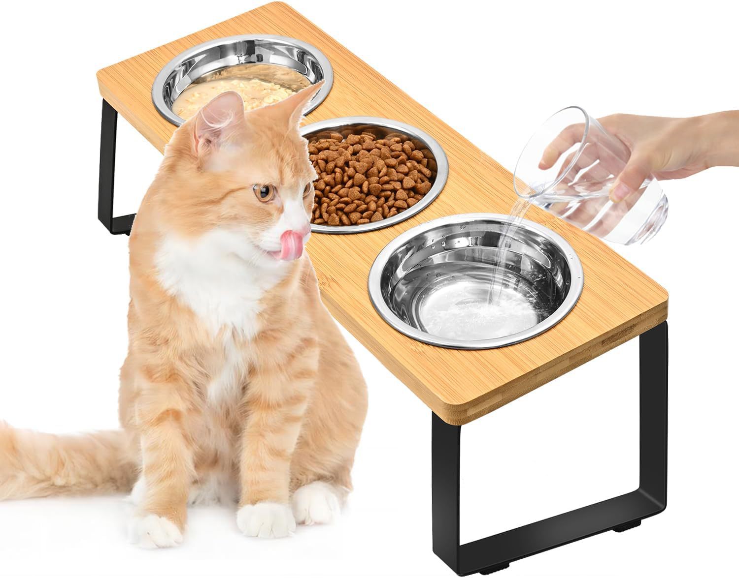 Wood Iron Pet Feeding Rack Bowl Stand Combined Feeder