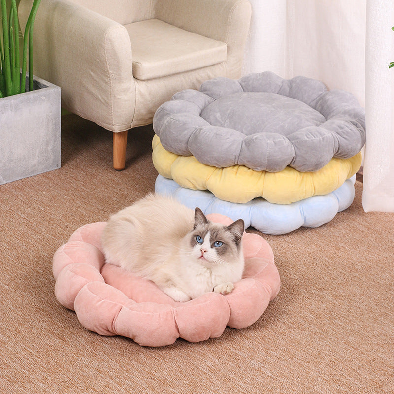 50x50cm Plush Petal Pet Bed Double Sided Soft Cozy Nest