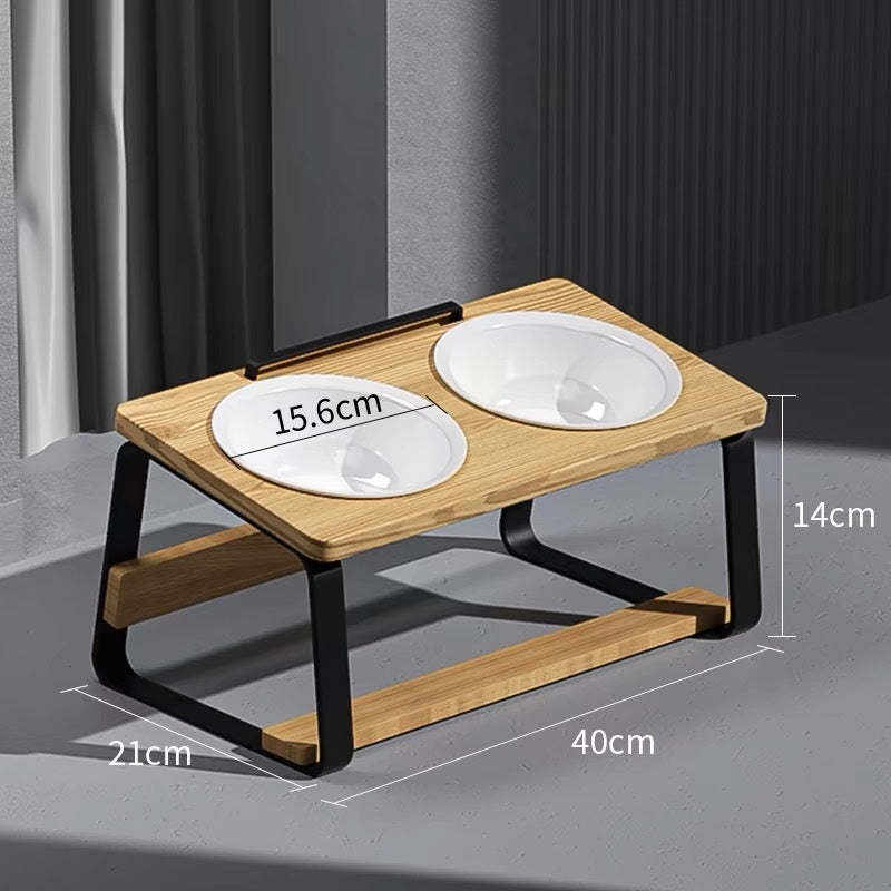 Ceramic Double Pet Bowl Cervical Spine Protection Food Water Feeder