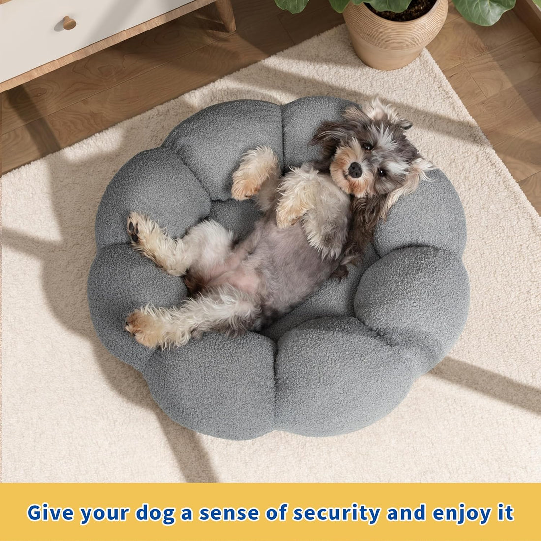 Fluffy Flower Pet Bed Calming Round Donut Cuddler Soft Plush Nest