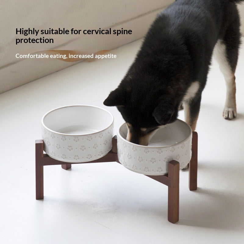 Elevated Anti Spill Ceramic Double Pet Bowl Food Water Feeder