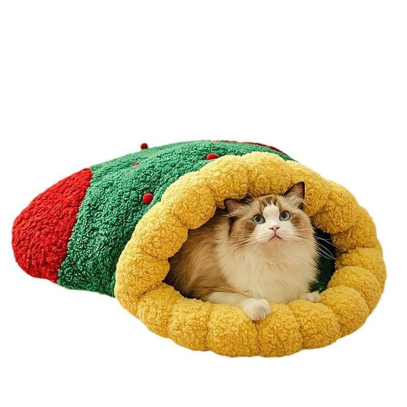 Winter Warm Semi Closed Pet Bed Cozy Deep Sleep Tunnel Nest