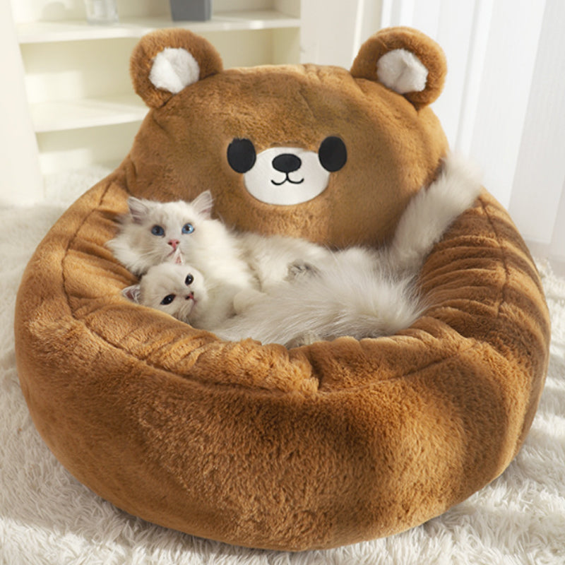 Cute Plush Pet Bed Tent Calming Cuddle Cave Removable Washable Cushion