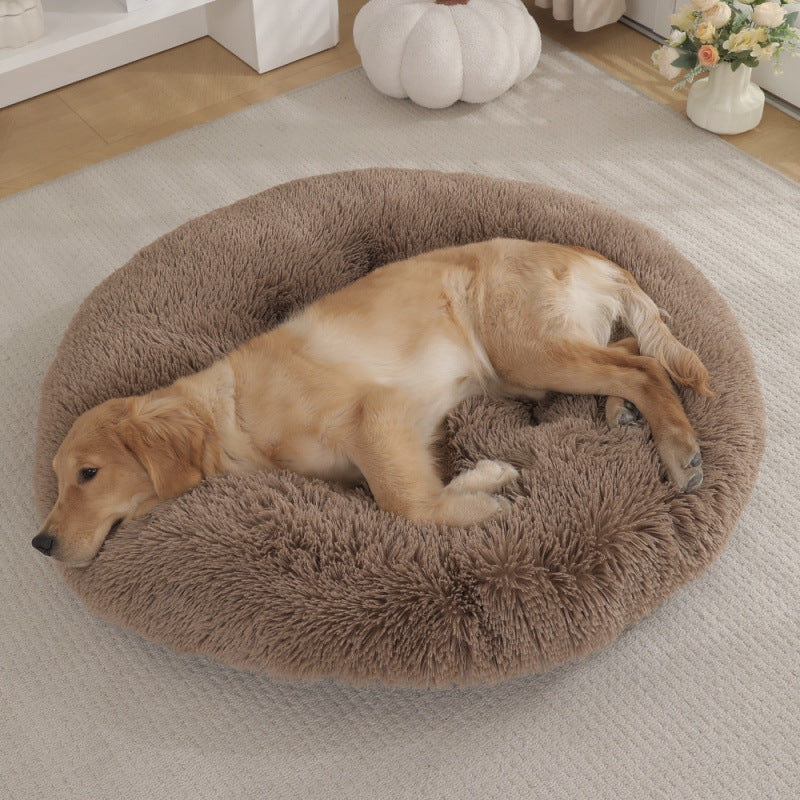 Round Plush Pet Bed Warm Soft Comfortable Sleeping Mat