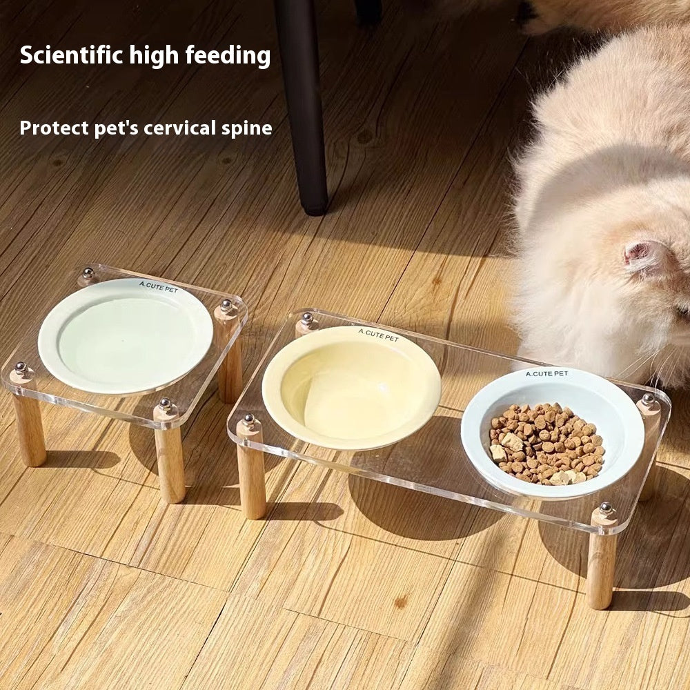 Anti Tumble Pet Ceramic Double Bowl Elevated Food Water Feeder Stand