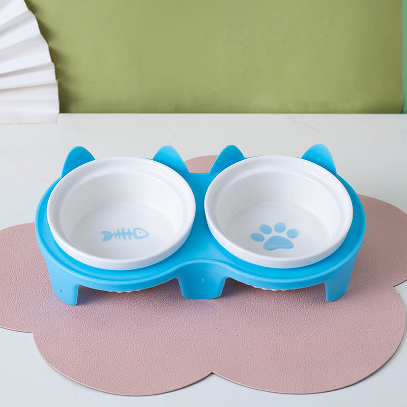 Pet Ceramic Double Bowl Water Feeder Diagonal Design Set