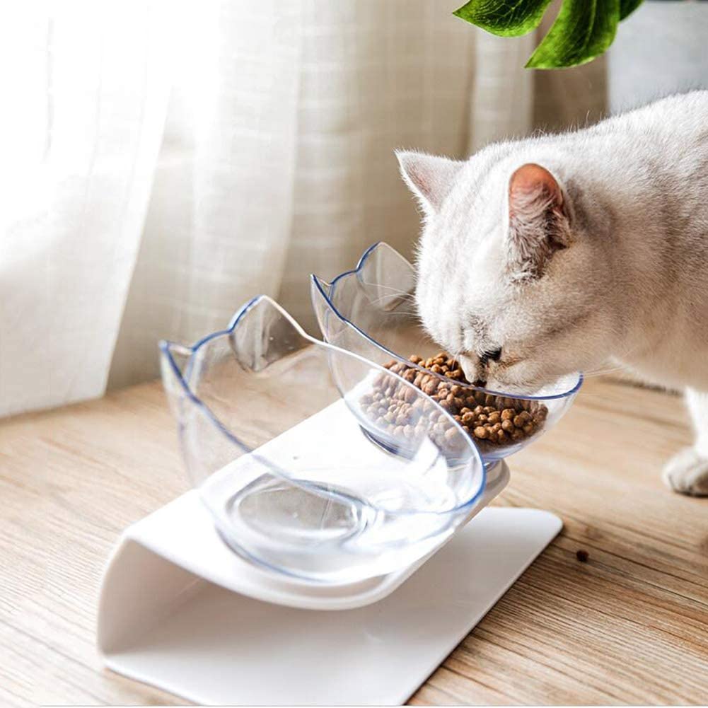Non Slip Double Pet Bowl Raised Stand Transparent Feeder Ergonomic Design