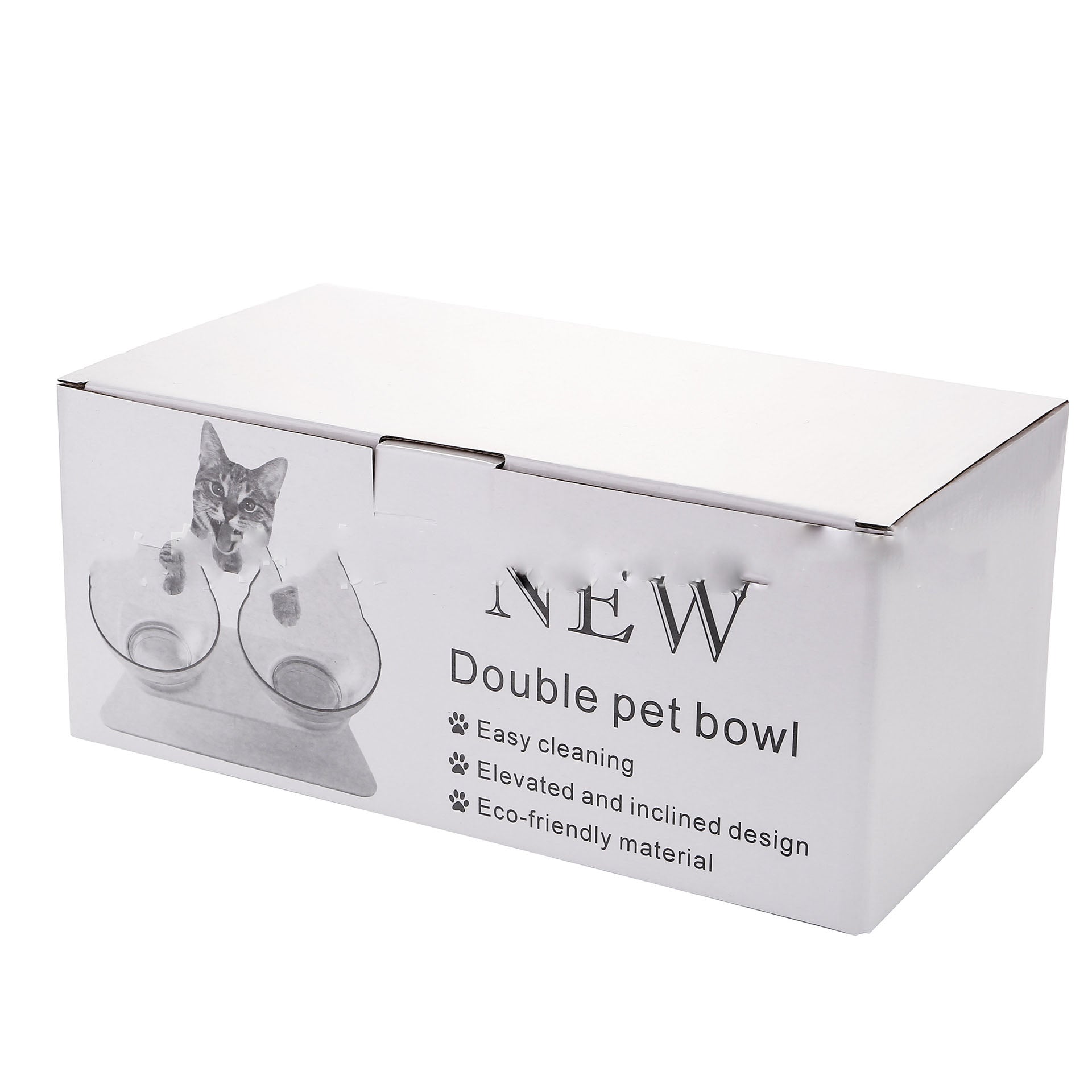 Non Slip Double Pet Bowl Raised Stand Transparent Feeder Ergonomic Design
