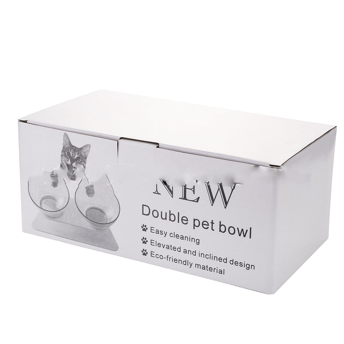 Non Slip Double Pet Bowl Raised Stand Transparent Feeder Ergonomic Design