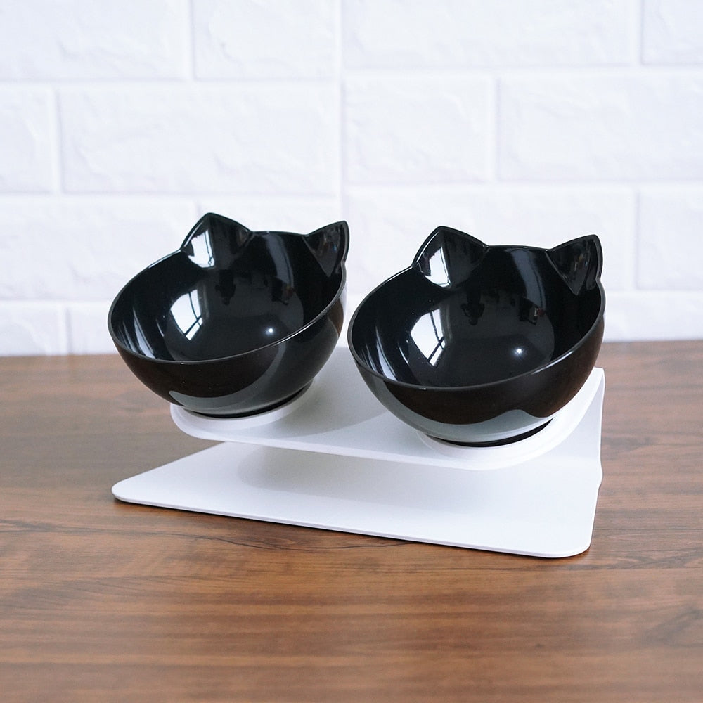 Non Slip Double Pet Bowl Raised Stand Transparent Feeder Ergonomic Design