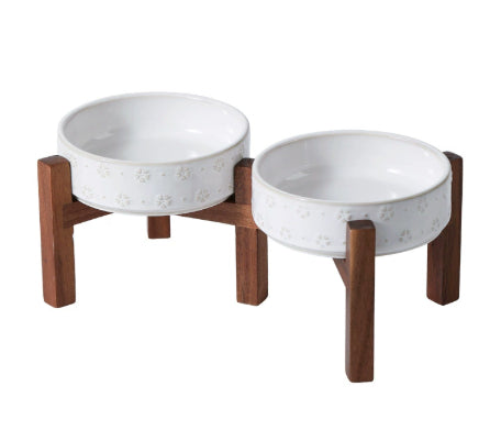 Elevated Anti Spill Ceramic Double Pet Bowl Food Water Feeder