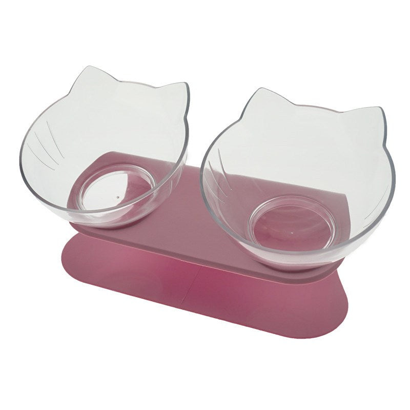 Non Slip Double Pet Bowl Raised Stand Transparent Feeder Ergonomic Design
