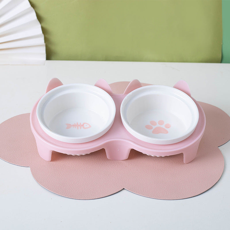 Pet Ceramic Double Bowl Water Feeder Diagonal Design Set