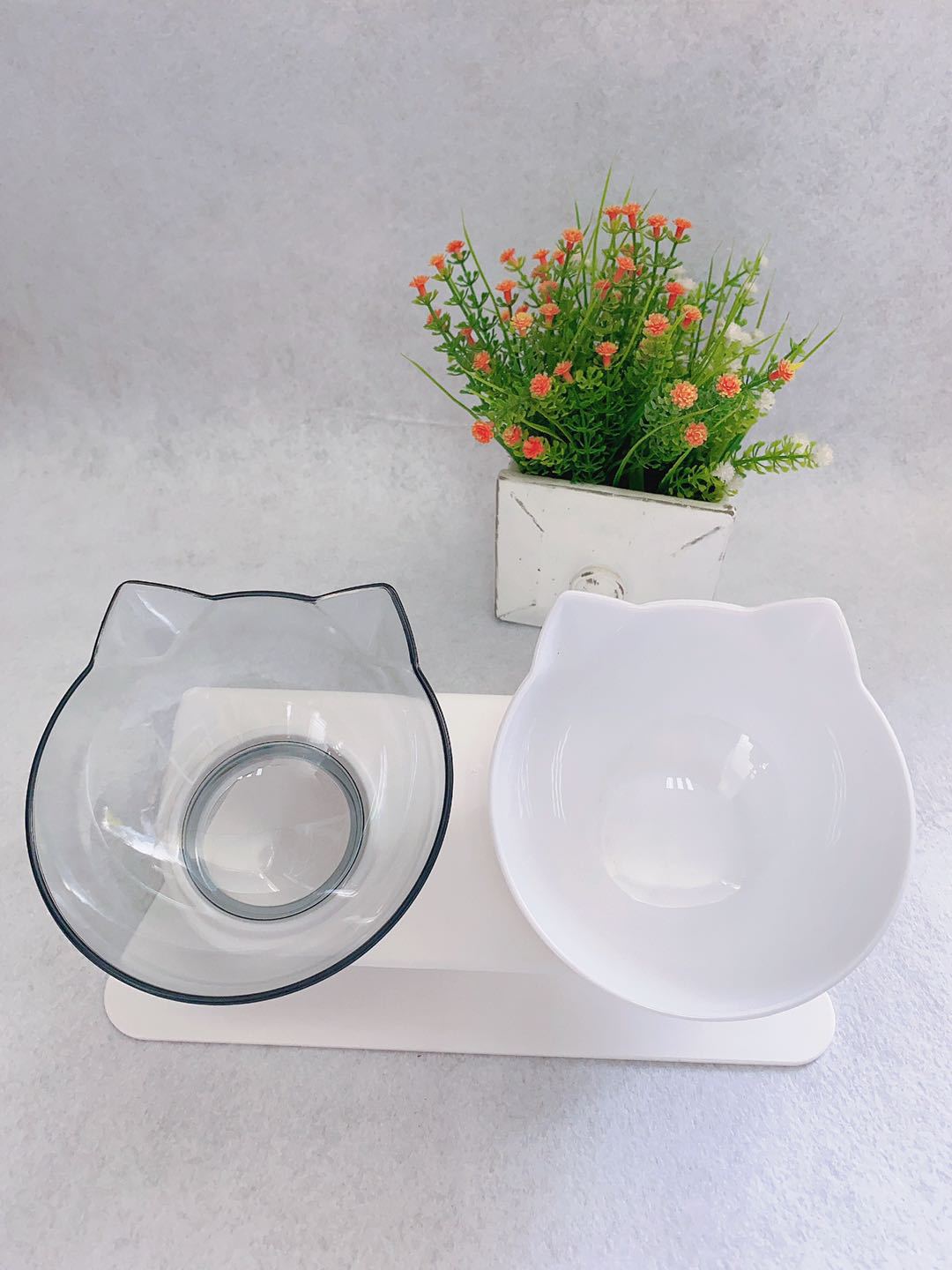 Non Slip Double Pet Bowl Raised Stand Transparent Feeder Ergonomic Design