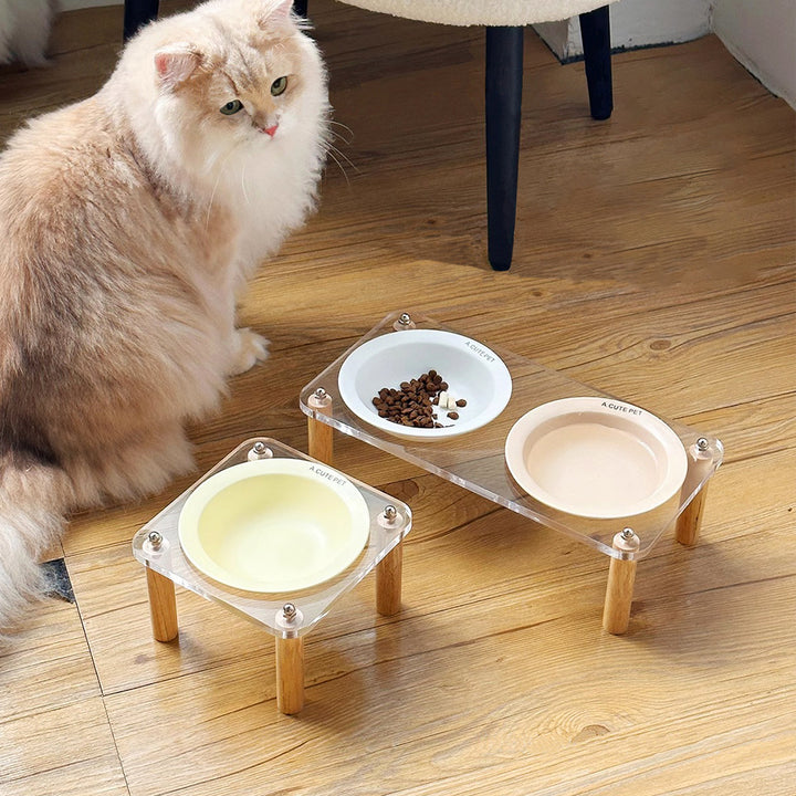 Anti Tumble Pet Ceramic Double Bowl Elevated Food Water Feeder Stand