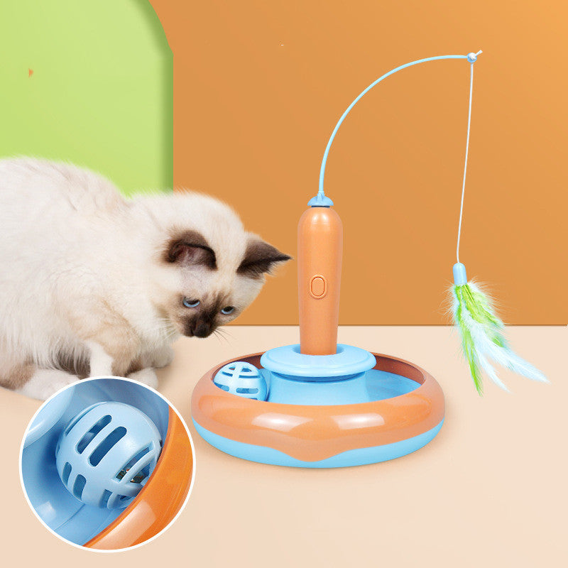 2 In 1 Interactive Pet Toy Feather Turntable Self Play Toy