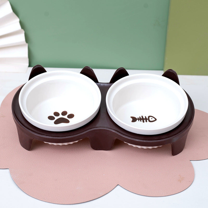 Pet Ceramic Double Bowl Water Feeder Diagonal Design Set