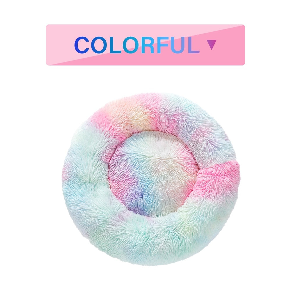 Fluffy Donut Pet Bed Warm Soft Plush Calming Sofa Mat