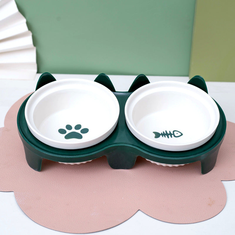 Pet Ceramic Double Bowl Water Feeder Diagonal Design Set
