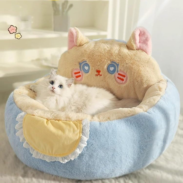 Cute Plush Pet Bed Tent Calming Cuddle Cave Removable Washable Cushion