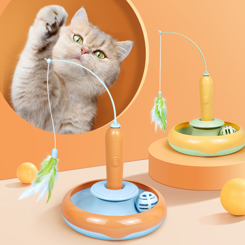 2 In 1 Interactive Pet Toy Feather Turntable Self Play Toy