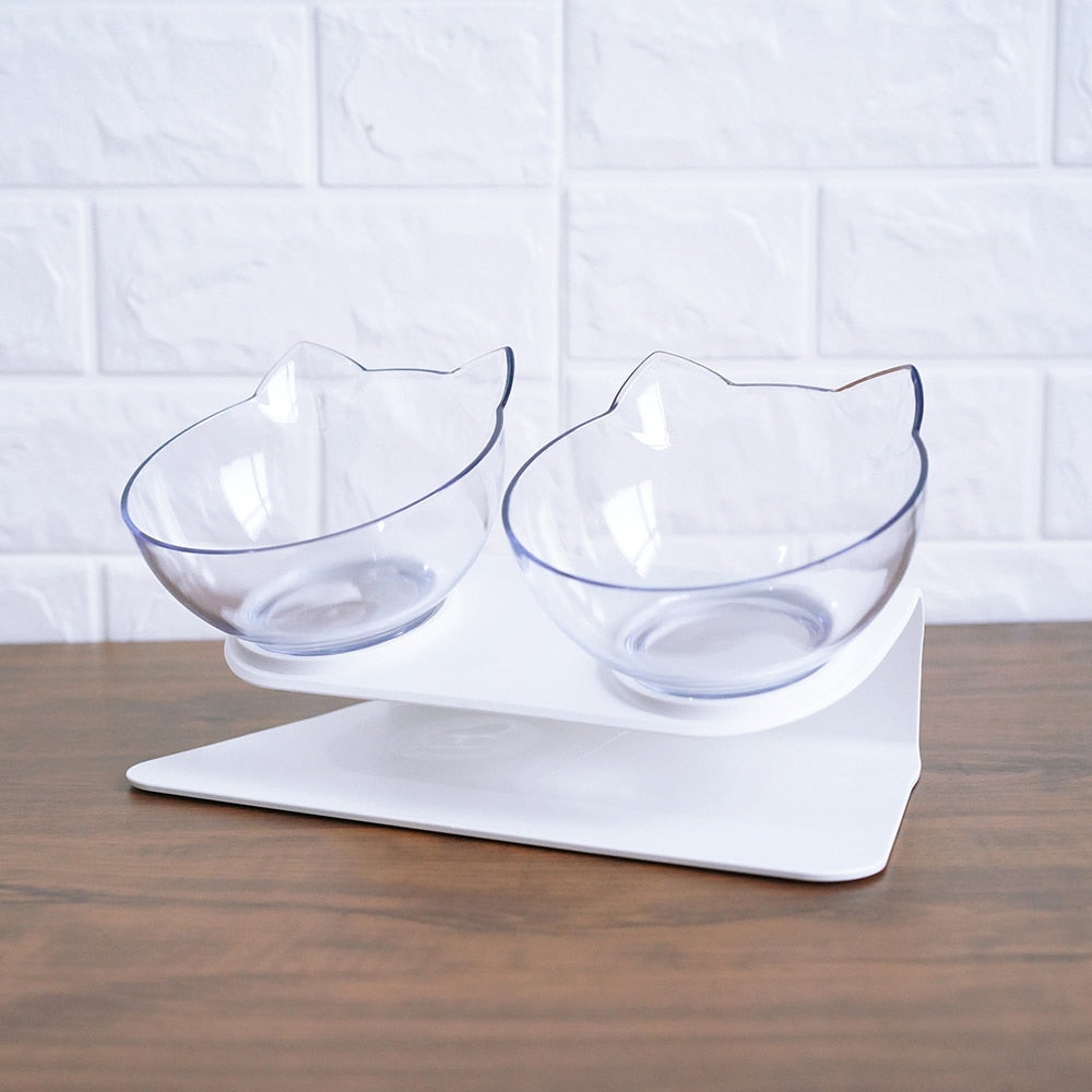 Non Slip Double Pet Bowl Raised Stand Transparent Feeder Ergonomic Design