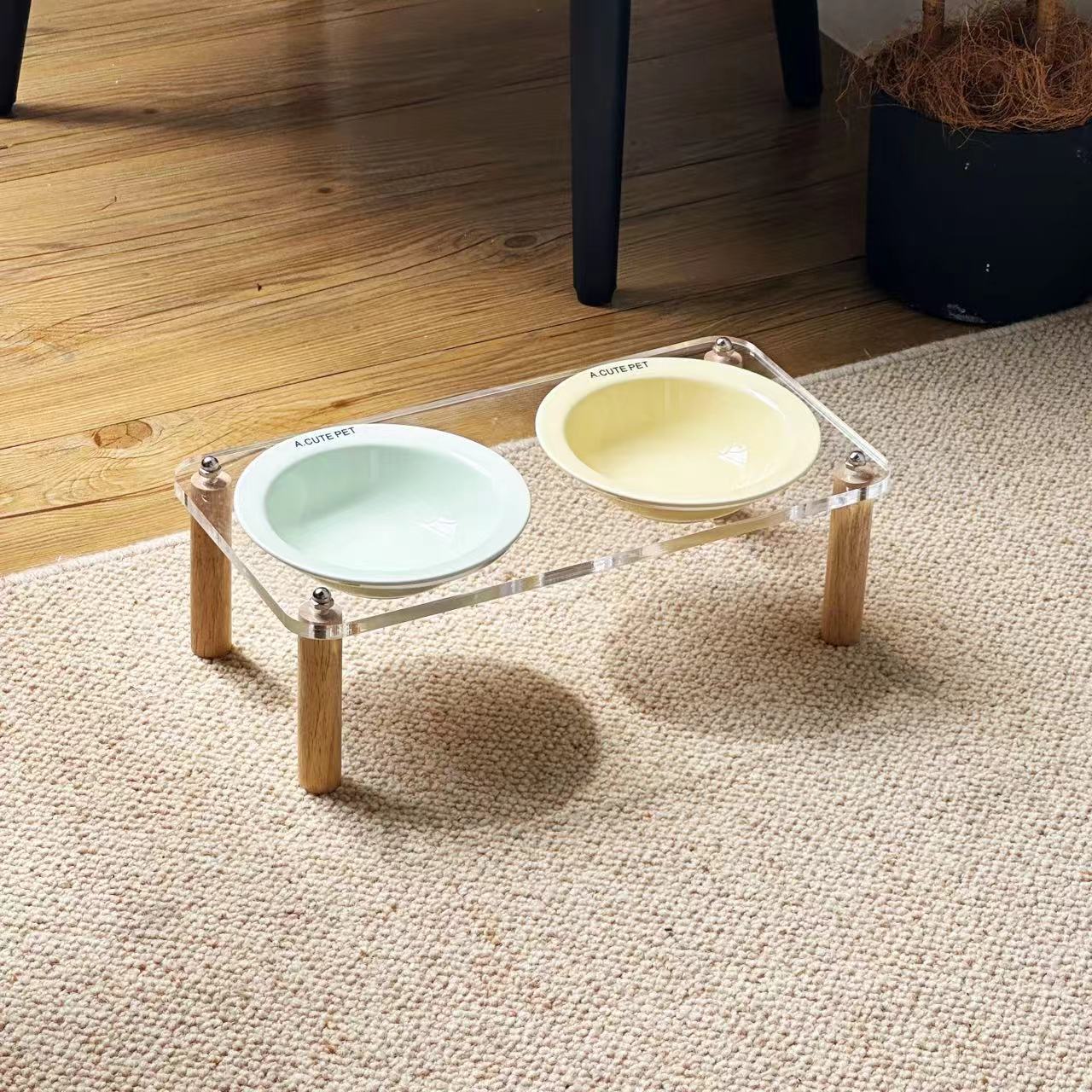 Anti Tumble Pet Ceramic Double Bowl Elevated Food Water Feeder Stand