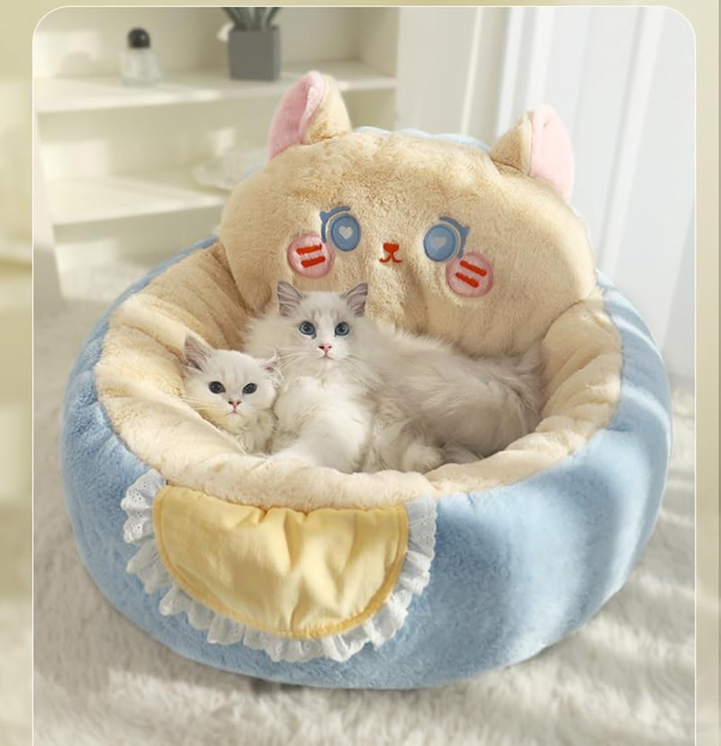 Cute Plush Pet Bed Tent Calming Cuddle Cave Removable Washable Cushion