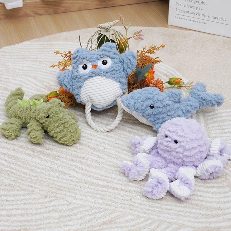 Plush Animal Shape Pet Toy Bite Resistant Squeaky Corduroy Toy