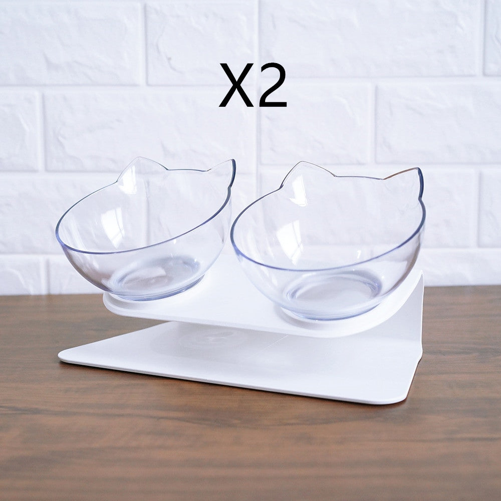 Non Slip Double Pet Bowl Raised Stand Transparent Feeder Ergonomic Design