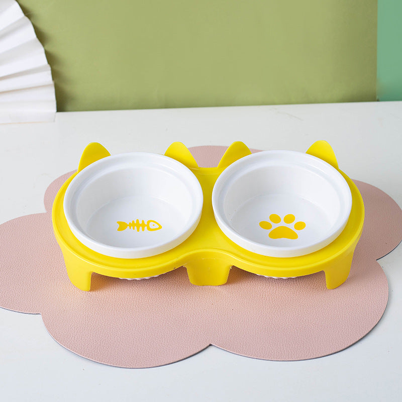 Pet Ceramic Double Bowl Water Feeder Diagonal Design Set