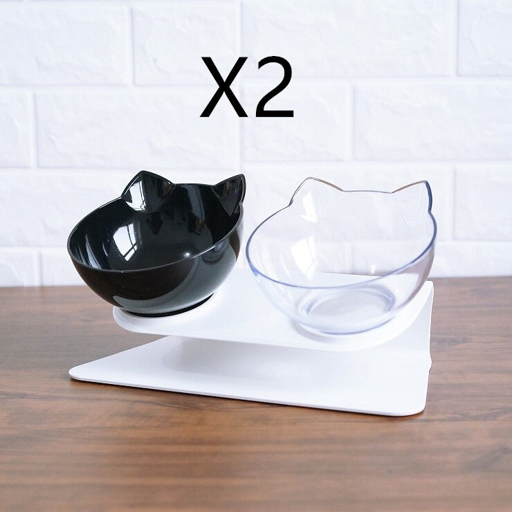 Non Slip Double Pet Bowl Raised Stand Transparent Feeder Ergonomic Design