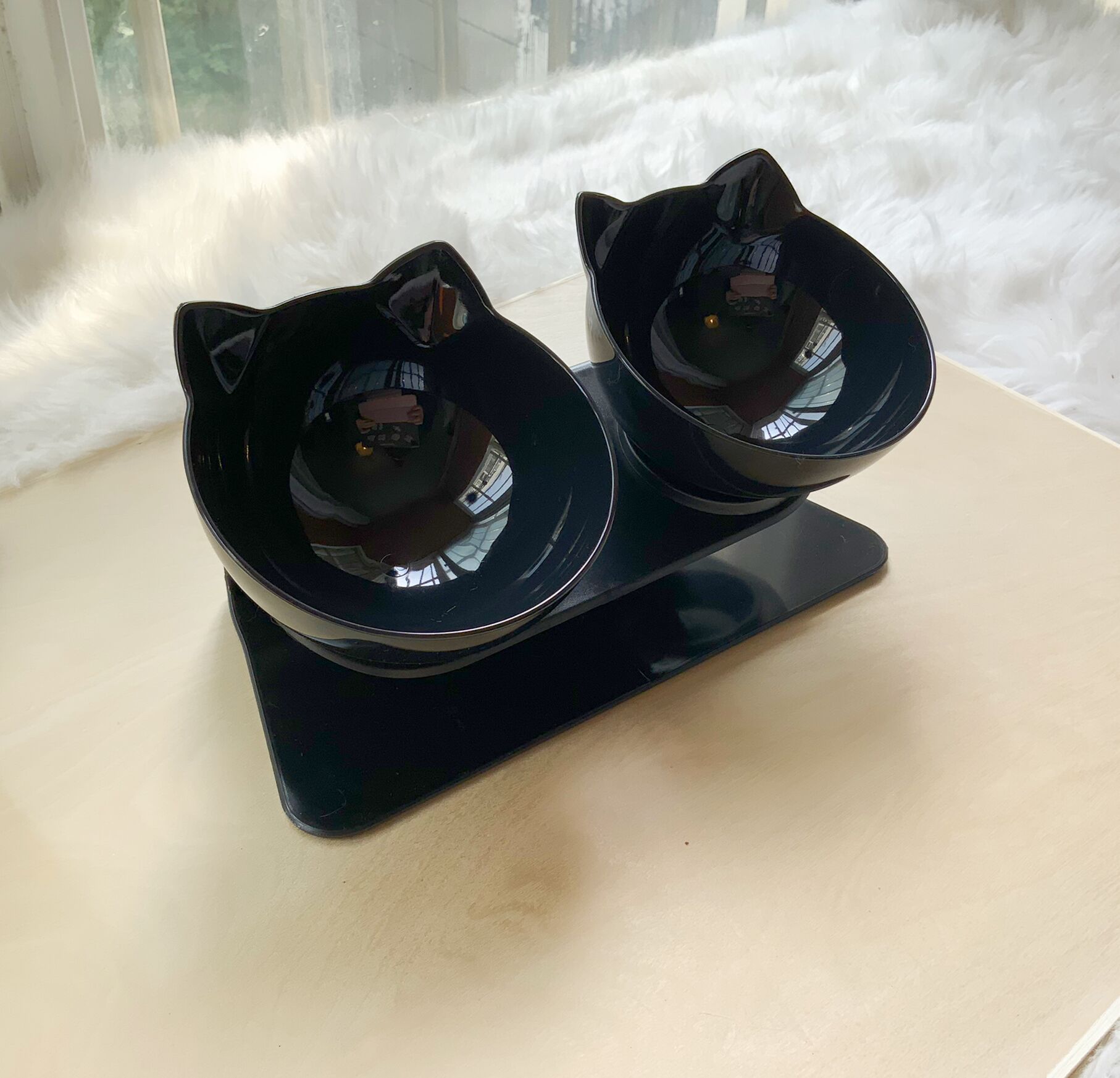 Non Slip Double Pet Bowl Raised Stand Transparent Feeder Ergonomic Design
