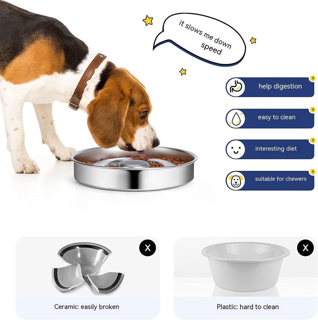 Stainless Steel Slow Feeding Pet Bowl Neck Protection Design